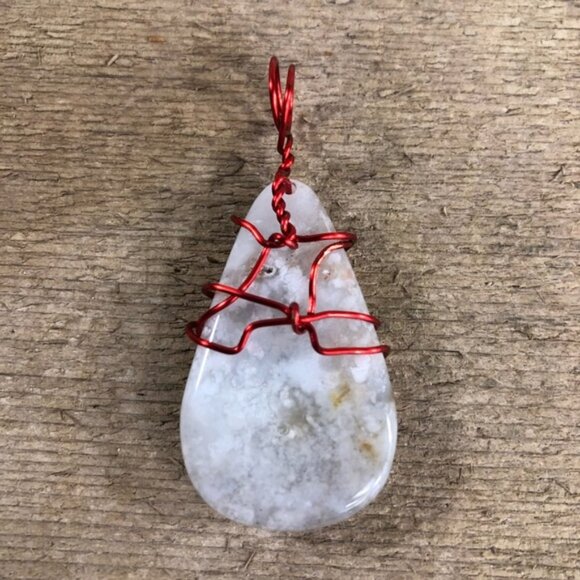 Chalcedony Red Wire Wrapped Necklace Pendant - Picture 3 of 4